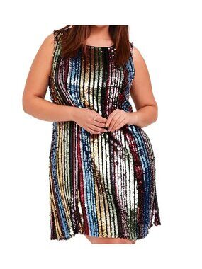 Torrid Sequin Shift Dress Size 3 Multicolor Striped Sleeveless Party.